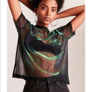 Silence + Noise UO Metallic Shimmer Sheer Tee XS